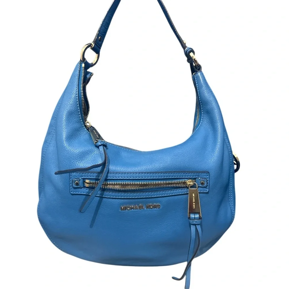 Michael Kors Sky Blue Hobo Bag with Pebbled Leather